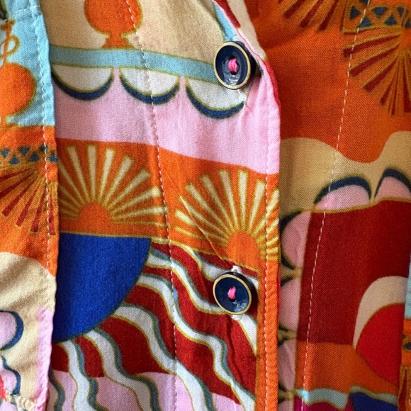 Maeve Anthropologie Bon Voyage Button Down‎ Short Sleeve Colorful Print Top Med - Picture 10 of 13